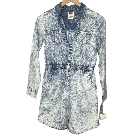 NWTLevi’s Girls Dress Acid Wash Long Sleeve Midi Length Size 12-13 Years - Picture 1 of 11